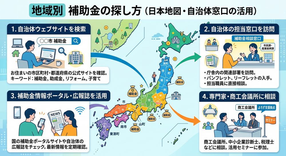 【地域別】太陽光・蓄電池の補助金の探し方|国・都道府県・市区町村の調べ方